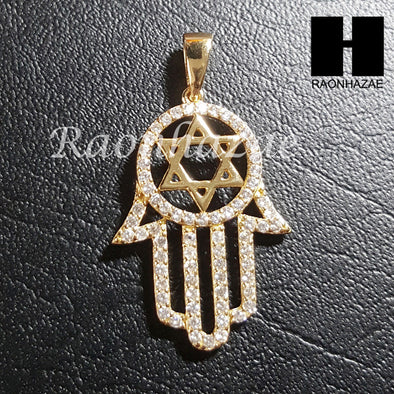 Sterling Silver .925 AAA Lab Diamond Hamsa w/2.5mm 20" 24" Moon Cut Chain S43G - Raonhazae