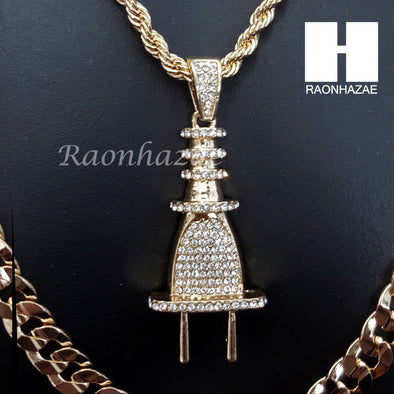 PLUG CHARM ROPE CHAIN DIAMOND CUT 30" CUBAN CHAIN NECKLACE SET G7 - Raonhazae