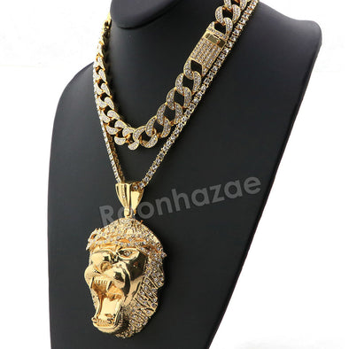 Hip Hop Quavo Roaring Lion Miami Cuban Choker Chain Tennis Necklace L54 - Raonhazae