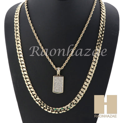 MEN DOG TAG ROPE CHAIN DIAMOND CUT 30" CUBAN LINK CHAIN NECKLACE S05G - Raonhazae