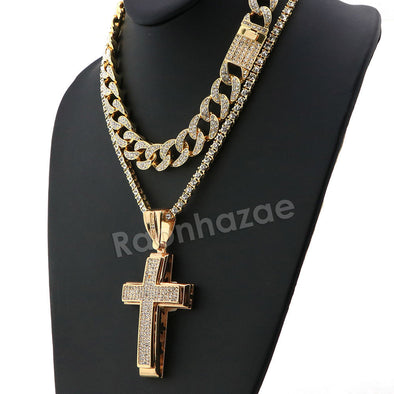 Hip Hop Quavo Cross Miami Cuban Choker Chain Tennis Necklace L46 - Raonhazae