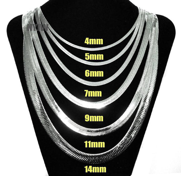 NEW Herringbone .925 Silver Plated 4 to14mm wide 20" 24" 30" Chain Necklace - Raonhazae