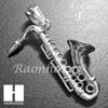 316L Stainless steel Silver Bling Saxophone w/ 5mm Cuban Chain SG8 - Raonhazae