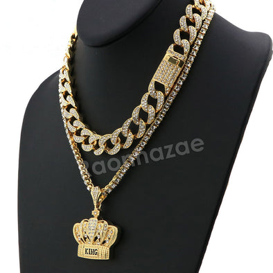 Hip Hop Quavo Crown Miami Cuban Choker Chain Tennis Necklace L53 - Raonhazae