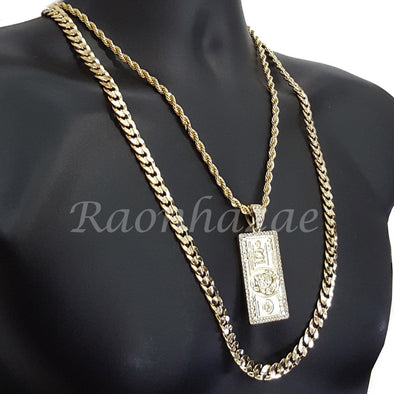 MENS $100 HUNDRED DOLLAR ROPE CHAIN DIAMOND CUT 30" CUBAN CHAIN NECKLACE SET G40 - Raonhazae