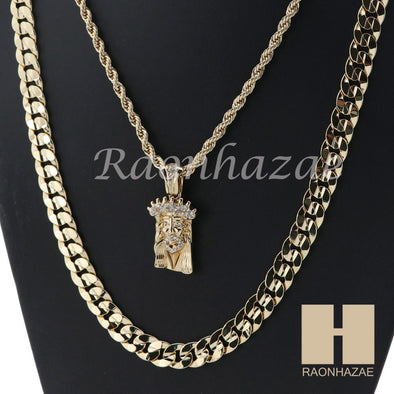 MEN JESUS FACE ROPE CHAIN DIAMOND CUT 30" CUBAN LINK CHAIN NECKLACE S10 - Raonhazae