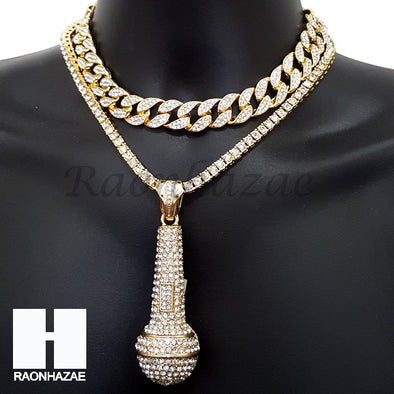 Hip Hop Premium Microphone Miami Cuban Choker Tennis Chain Necklace D - Raonhazae