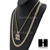 21 SAVAGE NUMBER PENDANT DIAMOND CUT 30" CUBAN CHAIN NECKLACE SET G25 - Raonhazae