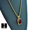 MEN 316L STAINLESS STEEL RED RUBY PENDANT W 24" BOX CHAIN NECKLACE S220 - Raonhazae