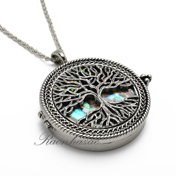 Silver 5X Magnifying Glass Mother of Pearl Tree of Life Pendant 31" Necklace 04s - Raonhazae
