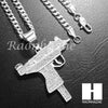 316L Stainless steel Silver Uzi Gun Pendant w/ 5mm Cuban Chain SG31 - Raonhazae