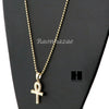 Sterling Silver .925 AAA Lab Diamond ANKH Cross w/2.5mm Moon Chain S37 - Raonhazae