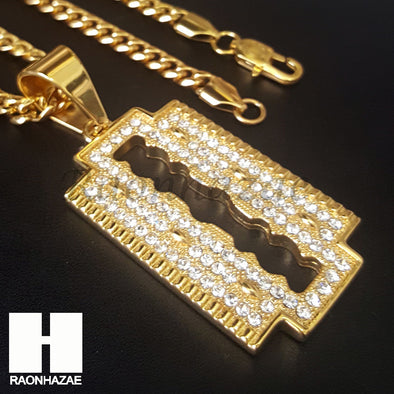 316L Stainless steel Gold Silver Razor Blade Pendant Miami Cuban SS026 - Raonhazae