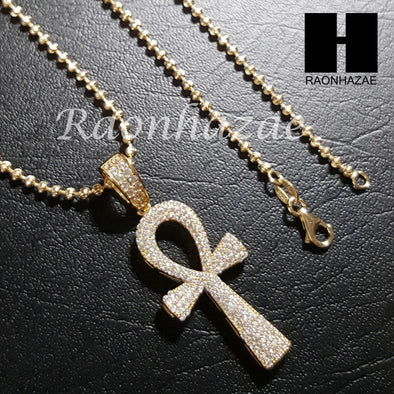 Sterling Silver .925 AAA Lab Diamond Ankh Cross 2.5mm 20" 24" Moon Cut Chain 39G - Raonhazae