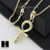 RUBY ANKH PLUG PENDANT 24" 30" ROPE BOX CUBAN CHAIN NECKLACE SET S07 - Raonhazae