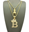 14K Gold Plated Electric Power Plug & King 'B' Pendant Necklace Set 04 - Raonhazae