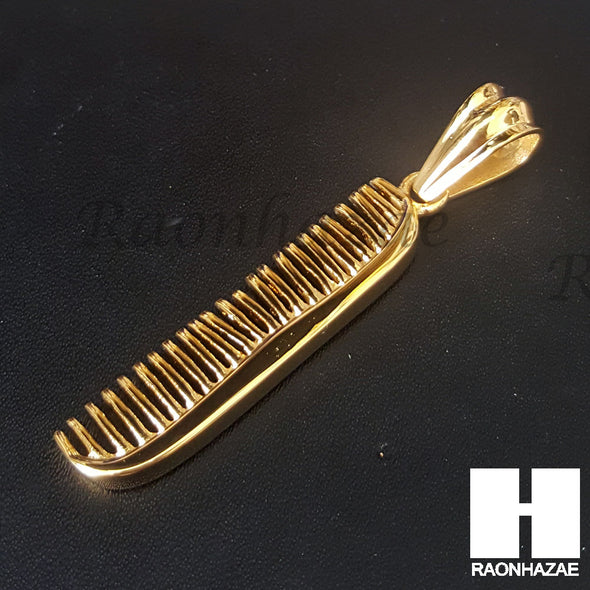 Mens 316L Stainless steel Gold Barber Shop Comb Pendant SS015 - Raonhazae
