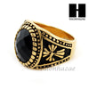 MEN STAINLESS STEEL HIP HOP CROSS 14K GOLD TONE BLACK ONYX RING 8-12 SR033CL - Raonhazae