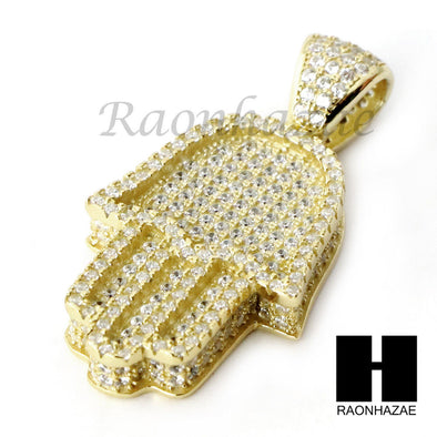 Sterling Silver .925 AAA Lab Diamond Hamsa Hand 2.5mm Moon Cut Chain S4 - Raonhazae