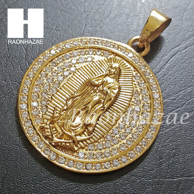 316L Stainless steel Gold Bling Guadalupe w/ 5mm Cuban Chain SG4 - Raonhazae