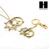 Gold Magnifying Glass Wheel with Anchor Key Chain & Pendant Chain Necklace Set SJ1G - Raonhazae