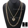 MENS BLING HEART PENDANT DIAMOND CUT 30" CUBAN CHAIN NECKLACE SET G31 - Raonhazae