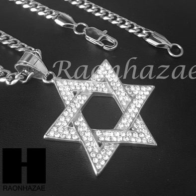 316L Stainless steel Silver 6 Point Star Pendant Miami Cuban SS034 - Raonhazae