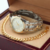 Silver PT Designer Bezel Metal Band Round Watch Diamond Cut Cuban Bracelet G96SG - Raonhazae