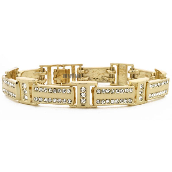 14K GOLD PLATED 2PAC MICRO PAVE CUBIC ZIRCONIA 8.5" BRACELET KB011G - Raonhazae