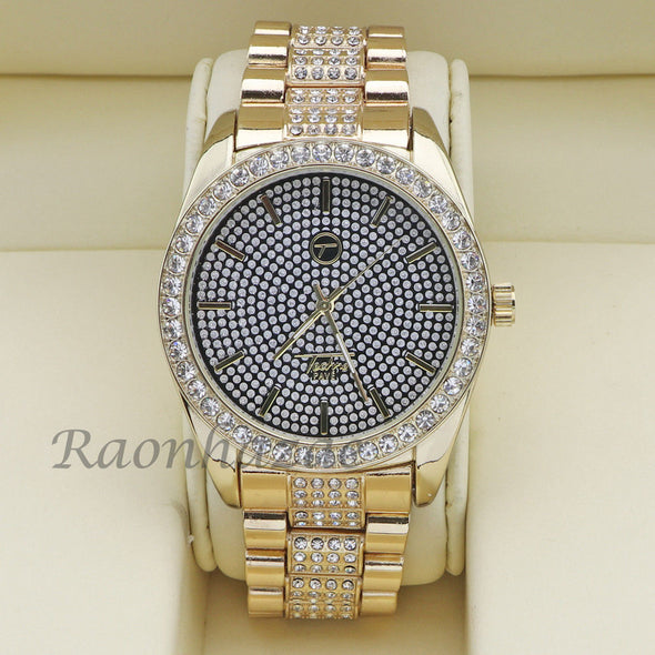 MEN 14K GOLD PT G-EAZY BLING LUXURY WATCH CUBAN BRACELET COMBO SET 16G - Raonhazae