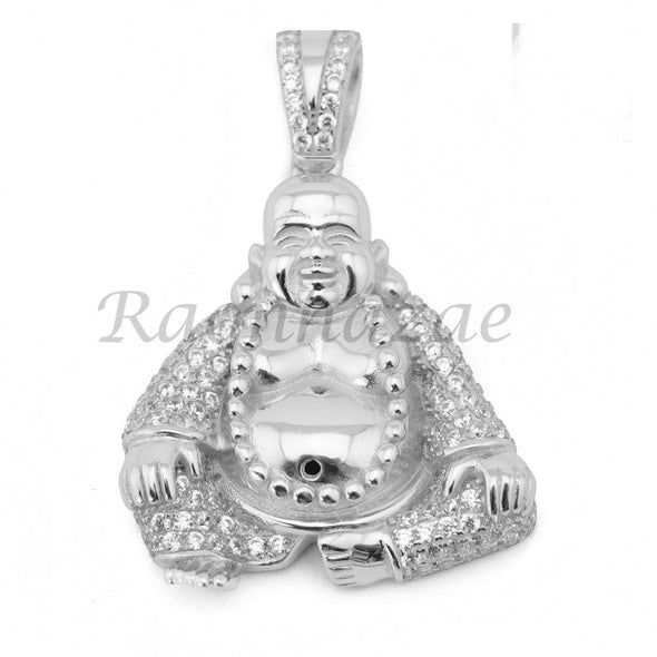 Sterling Silver .925 AAA Lab Diamond Smiling Buddha w/2.5mm Moon Cut Chain S052 - Raonhazae