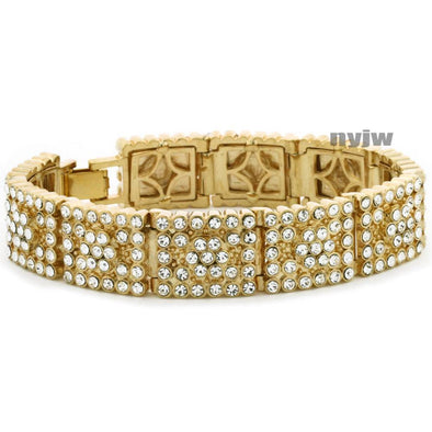 NEW ICED HEAVY GOLD PLATED MICRO PAVE SIMULATED DIAMOND 8.5" BRACELET KB032G - Raonhazae