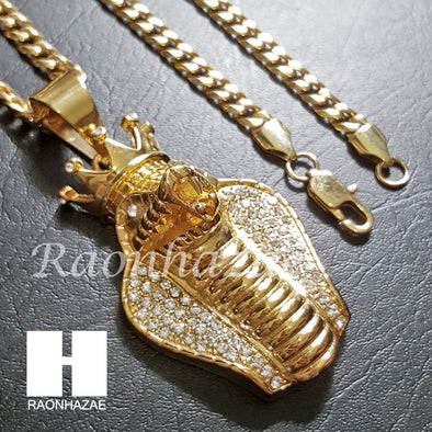 316L Stainless steel Gold King Cobra w/ 5mm Cuban Chain SG010 - Raonhazae