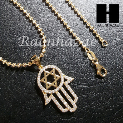 Sterling Silver .925 AAA Lab Diamond Hamsa w/2.5mm 20" 24" Moon Cut Chain S43G - Raonhazae