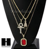 RUBY ANKH CROSS PENDANT 24" 30" ROPE BOX CUBAN CHAIN NECKLACE SET S04 - Raonhazae