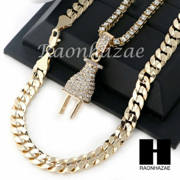 MEN ELECTRONIC PLUG TENNIS CHAIN DIAMOND CUT 30" CUBAN LINK CHAIN S50 - Raonhazae