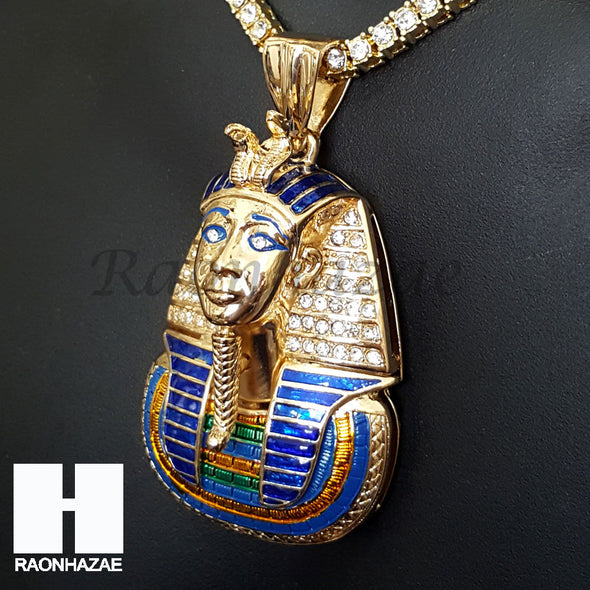 New Hip Hop King Tut Pharaoh Miami Cuban Choker Tennis Chain Necklace F - Raonhazae