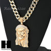 Hip Hop 14k Gold Plated Jesus Face PAVE Pendant 30" Cuban Link Chain N5 - Raonhazae