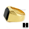 MEN STAINLESS STEEL HIP HOP 14K GOLD PLTED BLACK ONYX RING 8-12 SR030CL - Raonhazae