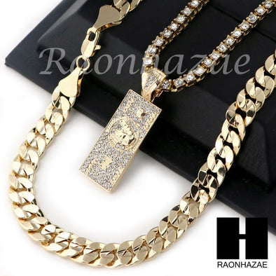 HIP HOP 100 DOLLAR TENNIS CHAIN DIAMOND CUT 30" CUBAN LINK CHAIN S057 - Raonhazae