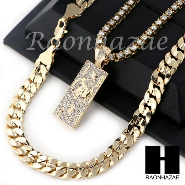 HIP HOP 100 DOLLAR TENNIS CHAIN DIAMOND CUT 30" CUBAN LINK CHAIN S057 - Raonhazae