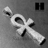 Lab Diamond 18k PT Ankh Cross Pendant w/ 24" Miami Cuban Chain B011S - Raonhazae