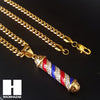 Mens 316L Stainless steel Gold Barber Shop Pole Pendant SS018 - Raonhazae