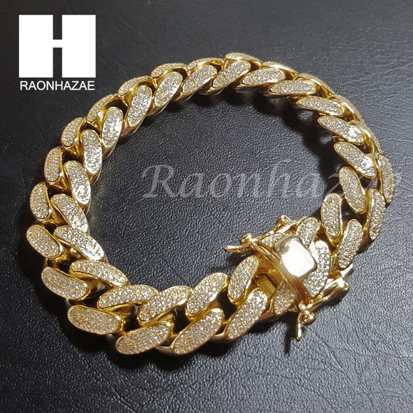 .925 Sterling Silver Gold Silver 14mm 8.5" Miami Cuban Bracelet L2 - Raonhazae