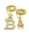 14K Gold Plated Electric Power Plug & King 'B' Pendant Necklace Set 04 - Raonhazae