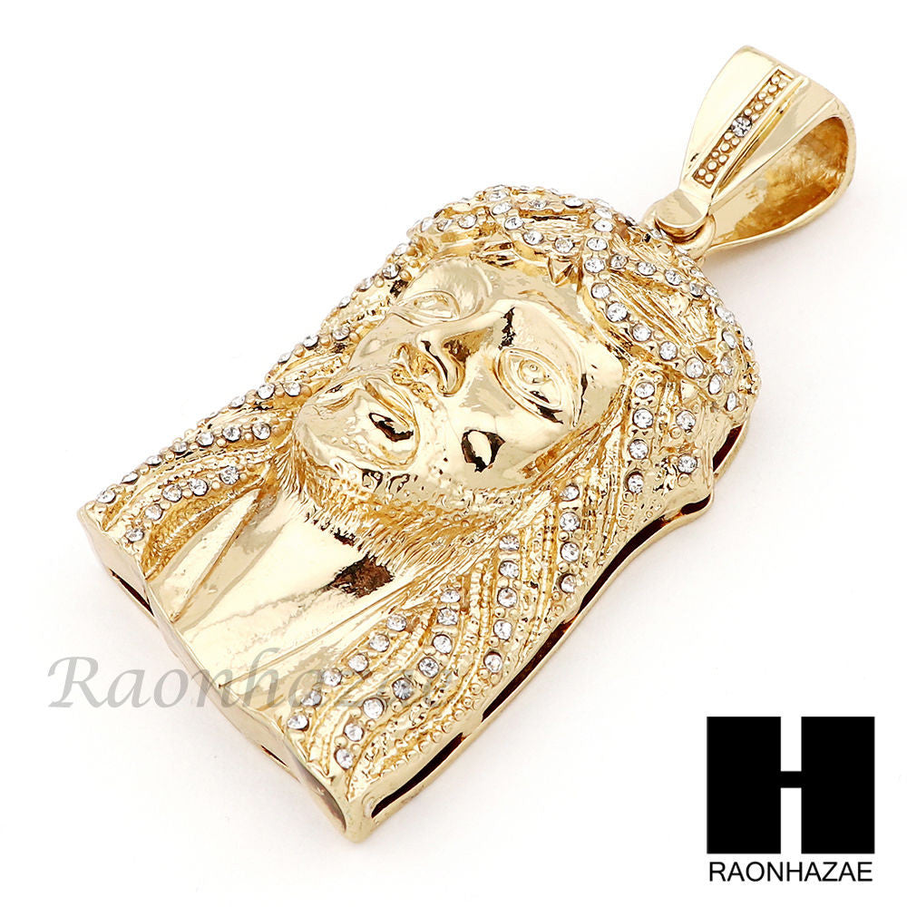 Iced Out Jesus Face Pendant 12mm 30\" Cuban Box Lock Chain Necklace In Gold Tone (Gold / 12mm 30\" Iced Out Cuban Chain