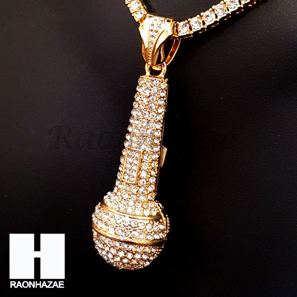 Hip Hop Premium Microphone Miami Cuban Choker Tennis Chain Necklace D - Raonhazae