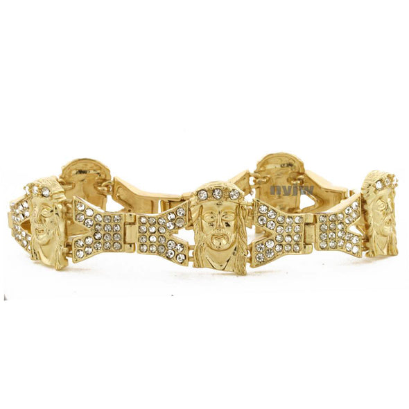 NEW JESUS FACE GOD GOLD PLATED MICRO PAVE SIMULATED DIAMOND 8.5 BRACELET KB018G - Raonhazae