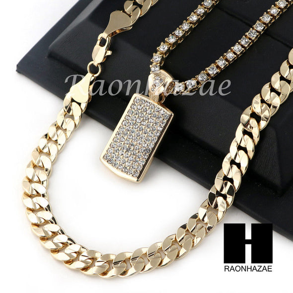 MEN HIP HOP DOG TAG TENNIS CHAIN DIAMOND CUT 30" CUBAN LINK CHAIN S51 - Raonhazae