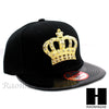 NEW URBAN HIP HOP RAPPER SHINY GOLD CROWN FLAT BILL SNAPBACK GOLD BLACK HAT CAP - Raonhazae